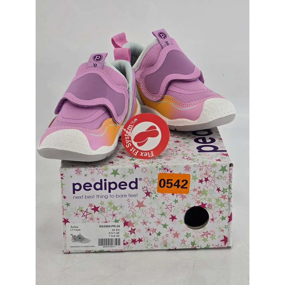 pediped Aries Sneakers Toddler 7.5-8 Purple Orange Flex Fit‎ Athletic - New